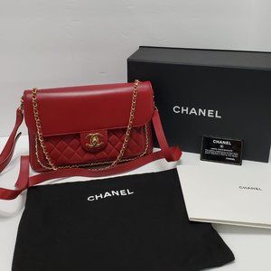 Chanel Unchained Red Leather Messenger Crossbody Flap Bag-Listing 1 no box